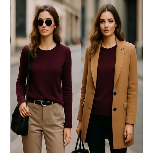 41 Hawthorn 100% Cashmere Sweater Women’s Size L Burgundy Soft Lightweight - Picture 9 of 9